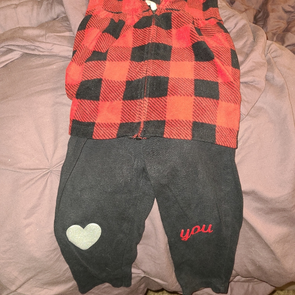 Two Carter vest/pant combos